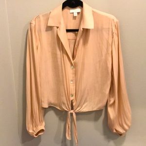Flowey pale pink/nude color tie front blouse